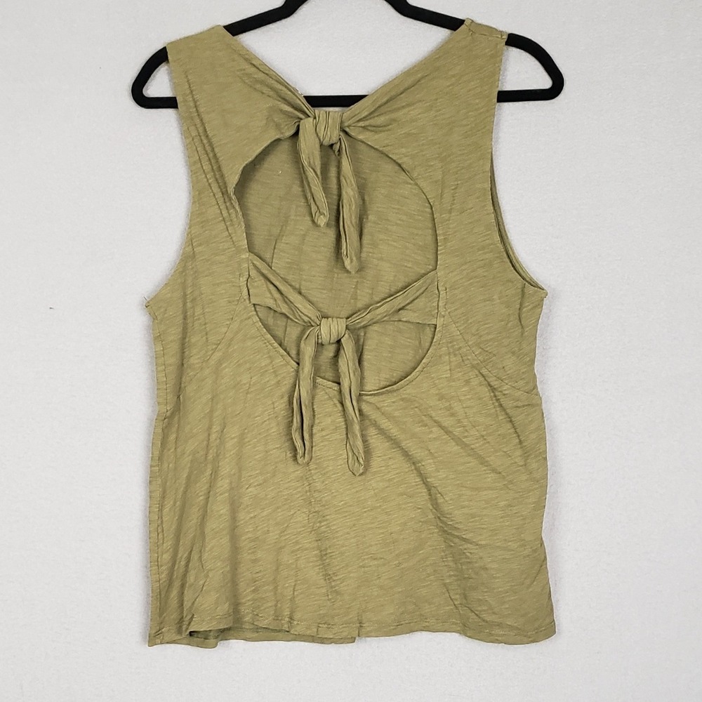 Ro & De Bow Tied Open Back Tank Top Olive Green Bohemian Festival Women's Size L